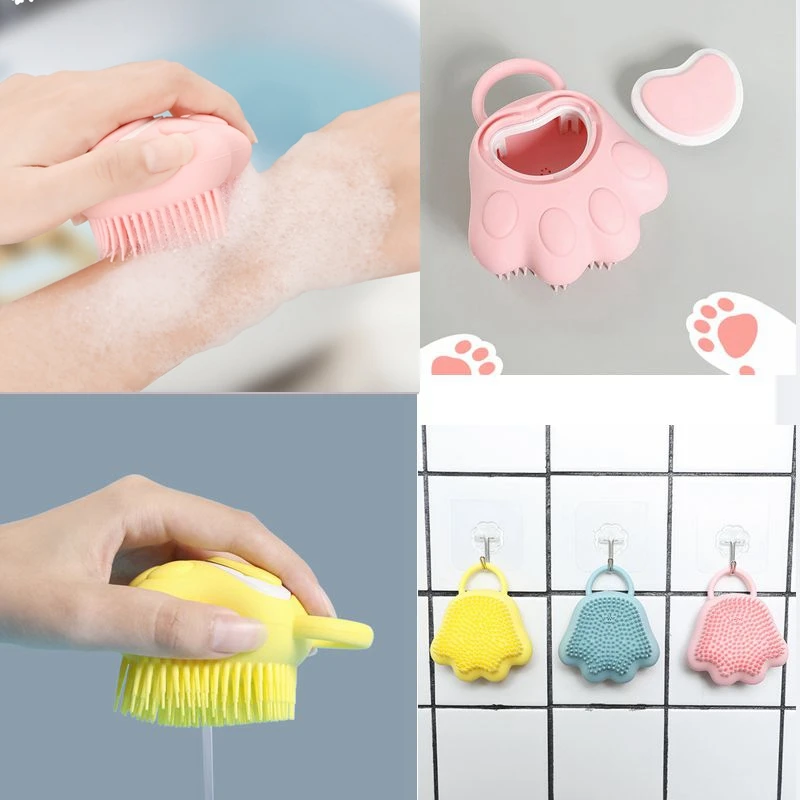 

2 in 1 Cat Claw Shaped Soft Silicone Scrubber Dispenser Bath Cleaning Rub Brush Body Skin Care Shampoo Container Brush