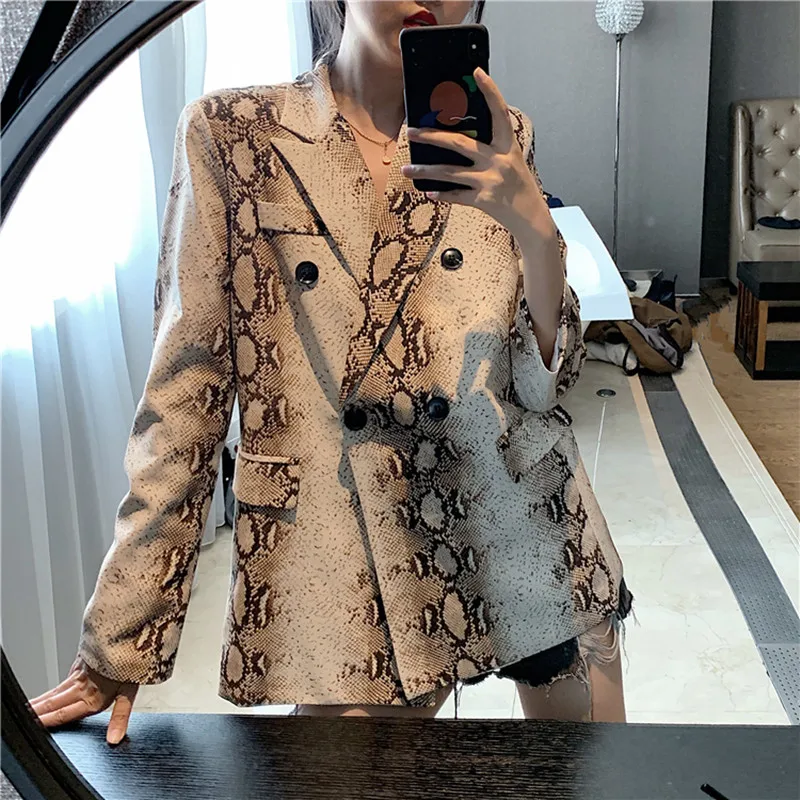 

Elegant Print Women's Blazer Notched Long Sleeve Pocket Female Blazers Autumn Oversized Fashion New Clothing 2021