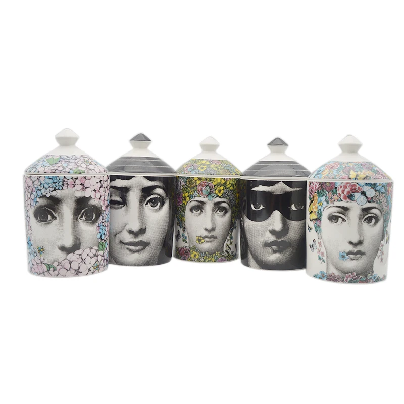 

Female Portrait Jar Diy Empty Candle Holder Beauty Dressing Brush Pen Box with Lid Ceramic Storage Tin Flower and Face Bottle