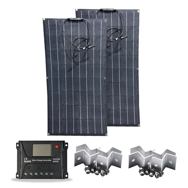 

Solar Kit 100w 200W Etfe Solar Panel Solar Charge Controller 12v/24v 20A USB PWM Z Bracket Car Caravan Camping Boat Motorhome