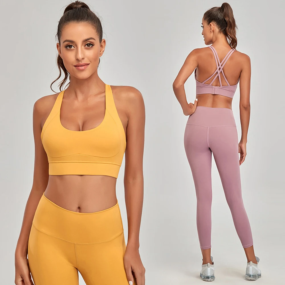 2 Piece Sets Women Yoga Set Gym Clothing Bra Seamless Fitness Sports Suits High Waist Running Leggings Workout Sportswear 2021