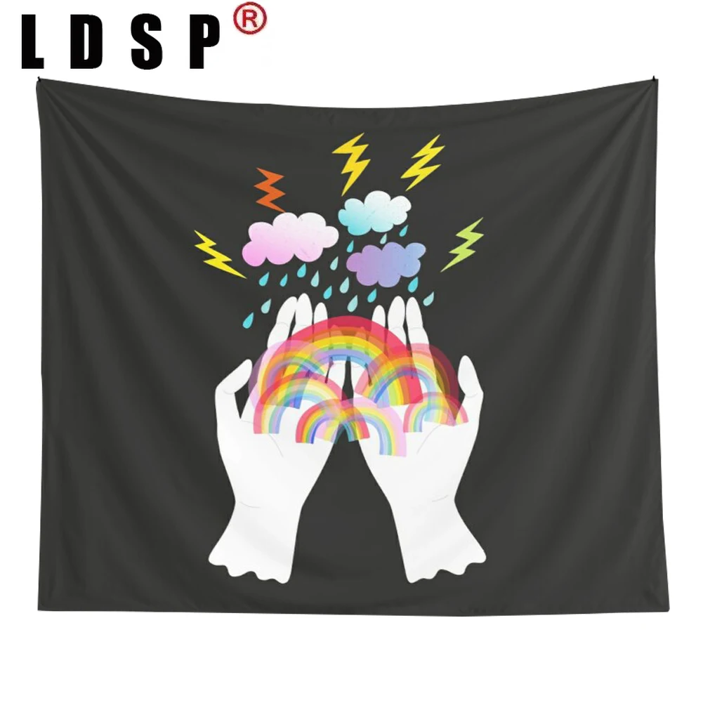 

LDSP Hand Moon Rainbow Diamond Tapestry Wall Hanging Covering Rug Background Cloth Beach Mat Blanket Art Bedroom Dorm Home Decor