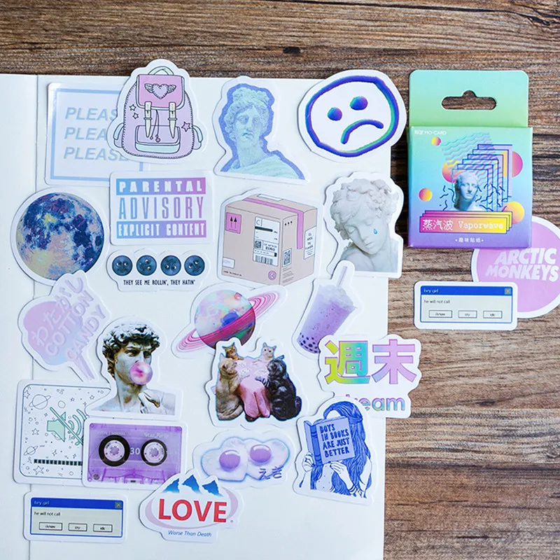 

46pcs Vaporwave Series Boxed Stickers Aesthetic Watercolor Bullet Journaling Accessories INS Style Sealing Sticker Deco Stickers