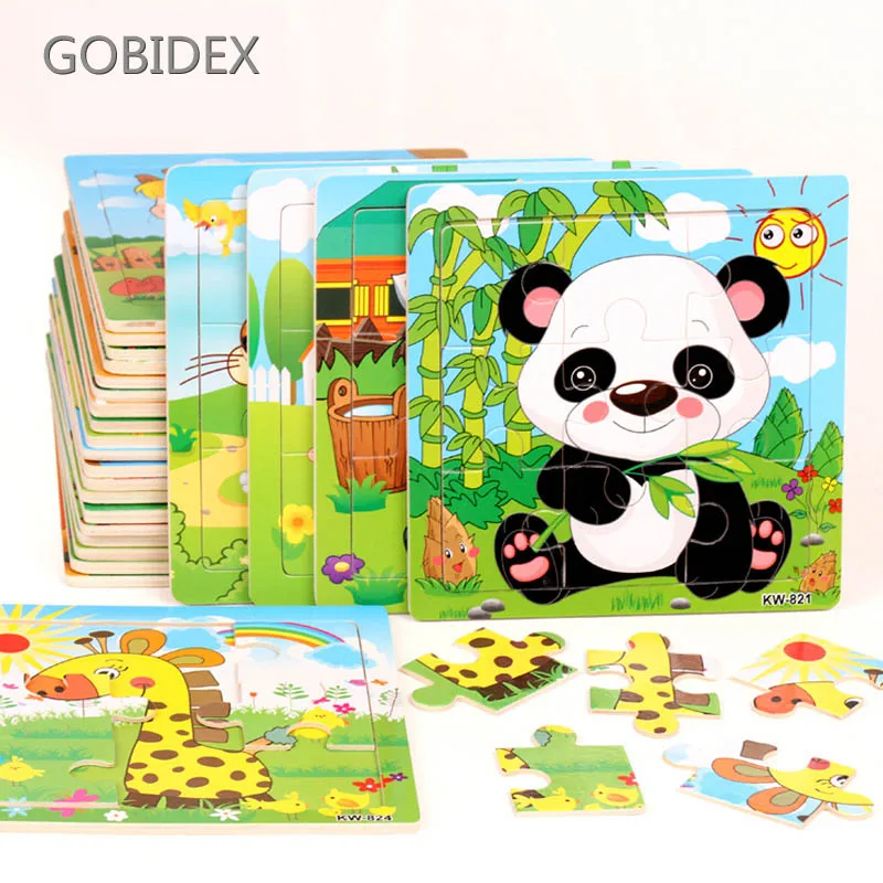 9Pcs 24 Style Lovely Animal Puzzle Toys Personalized Jigsaw Wooden Intellectual Development Hand-Eye Coordination | Игрушки и хобби