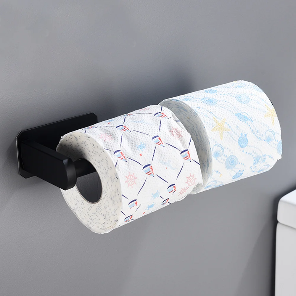 

Holes Roll Paper Holder Stainless Steel Paper Towel Rack for Bathroom Black
