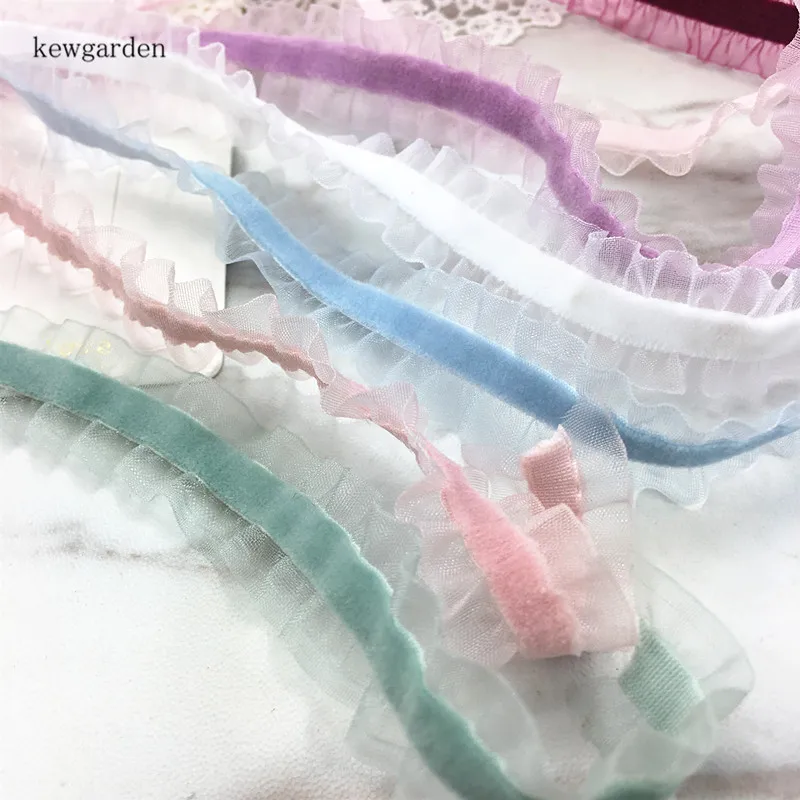 Kewgarden 18 мм флокирование органзы кружева эластичная лента обруч ручной работы лента DIY Heawear аксессуары тесьма Riband 5 ярдов