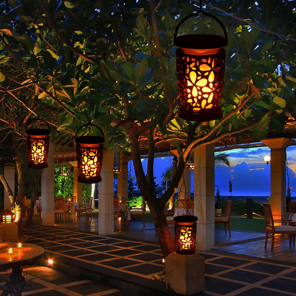 

2pcs Umbrella Lights Solar Lanterns Landscape Lighting Outdoor Hanging Waterproof Portable Flickering Flame For Garden Patio