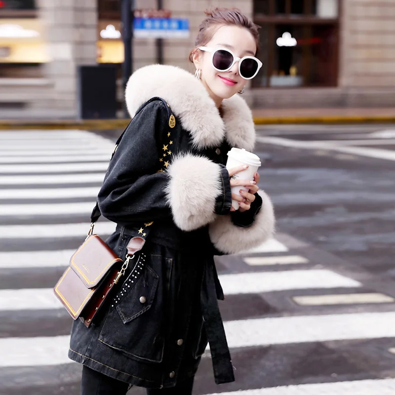 Женская длинная куртка с большим меховым воротником шуба из искусственного меха