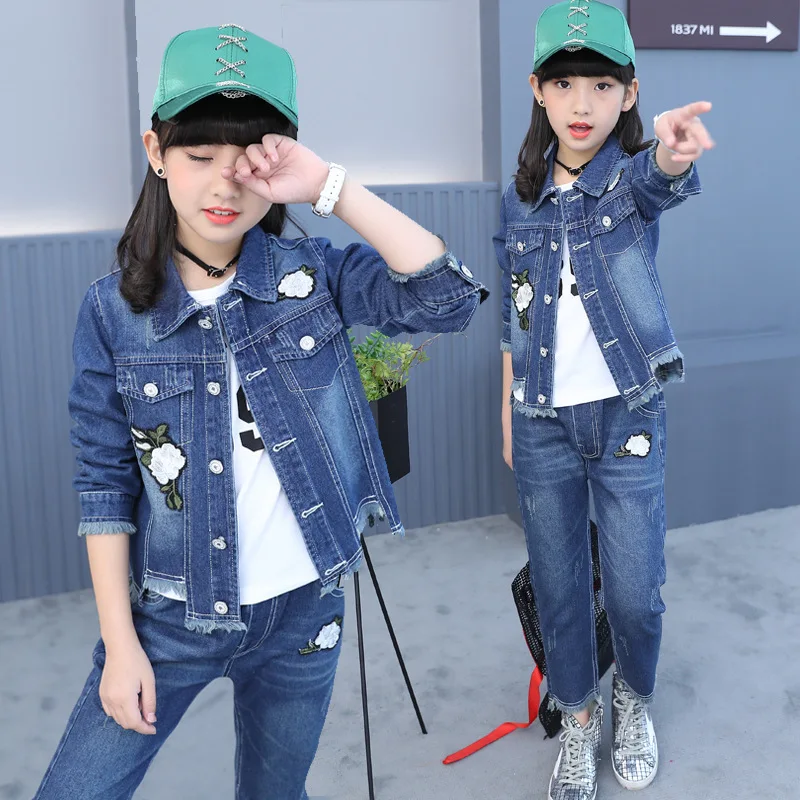 Осенняя одежда для девочек Современная джинсовая детская из коровьей кожи