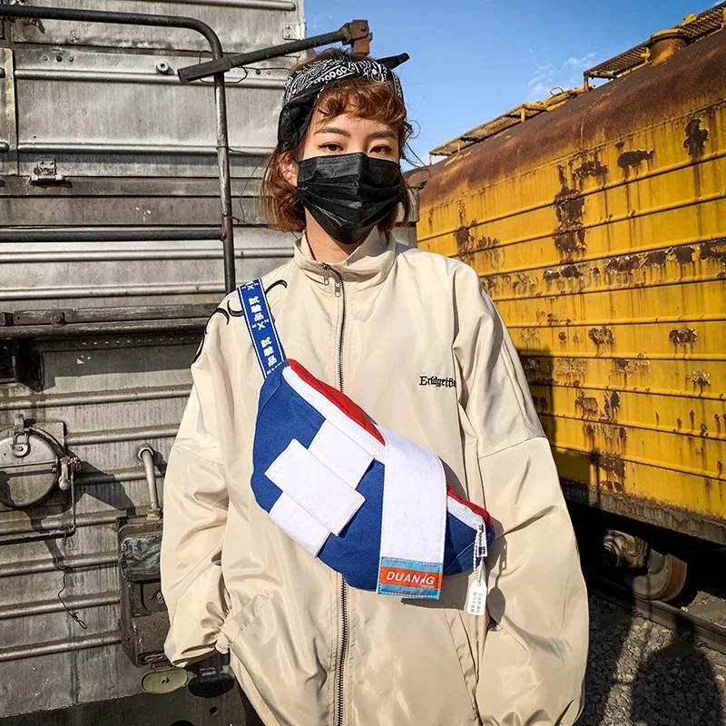 Летняя уличная хип хоп черная нагрудная сумка модные трендовые холщовые поясные