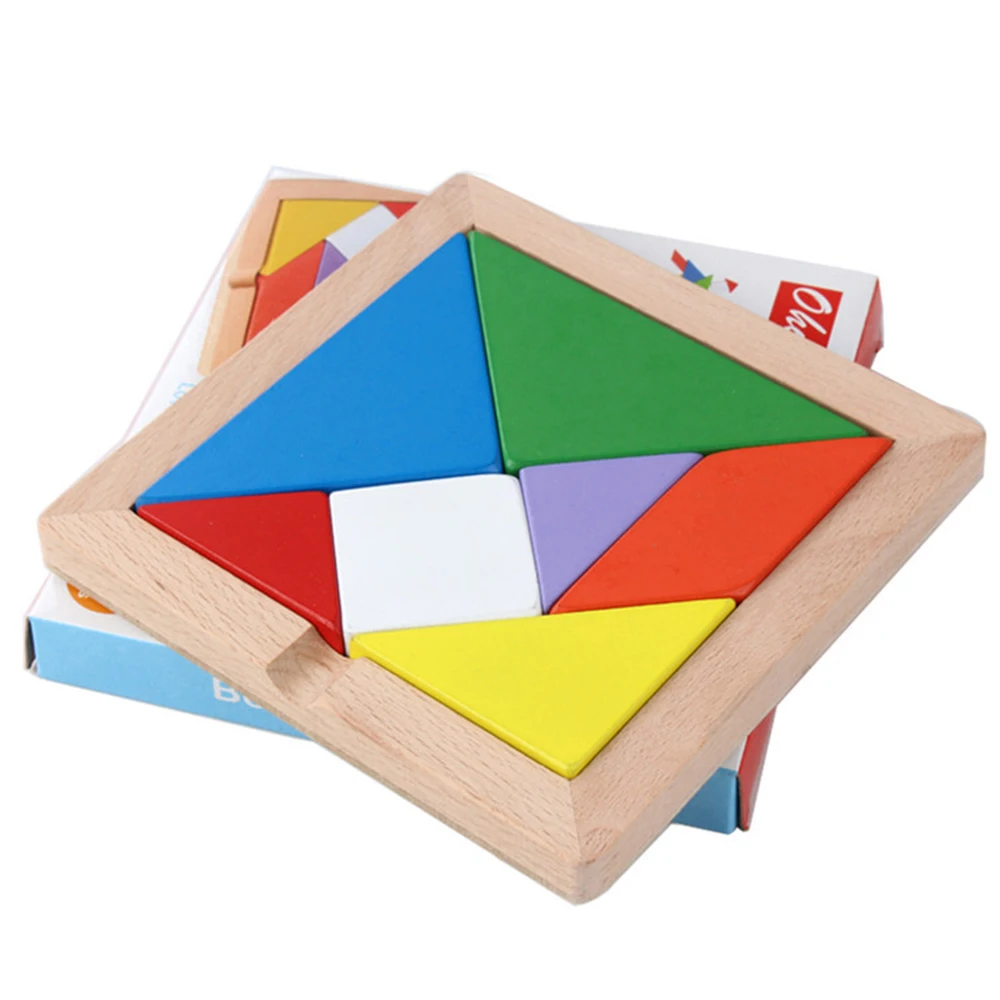 

Wooden Tangram Jigsaw Puzzle Colorful Square Montessori Game Toys Brain Logical Early Educational Seven-piece Puzzle Kids Gift