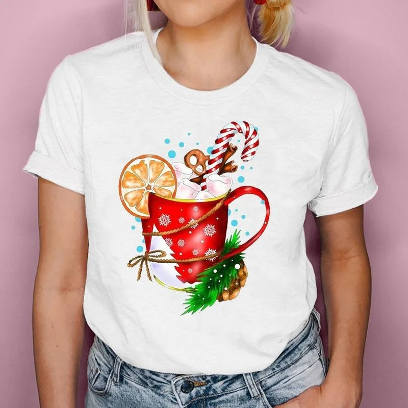 

Graphic T-Shirt Women 2022 Trend Cute Holiday Fashion Happy Christmas New Year Cartoon Female Tops Tees Tshirt Clothes