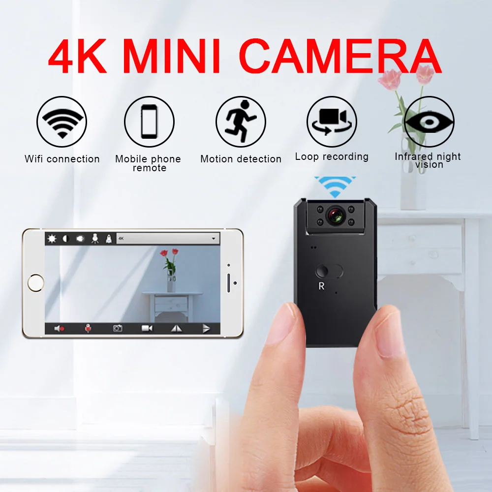 Камера 4K Mini Камеры Скрытого видеонаблюдения Wifi Беспроводной видеокамера IP микро