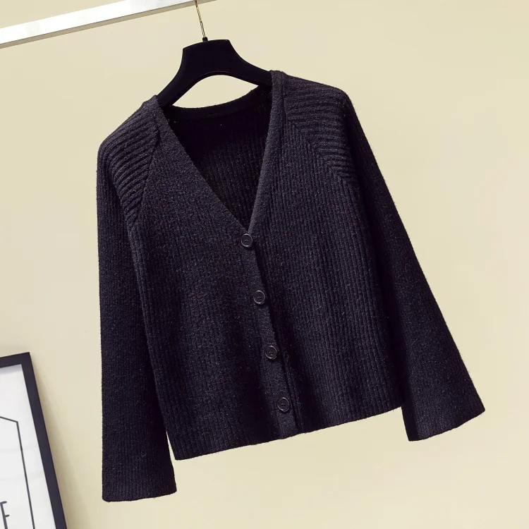 Вязаный кардиган осень длинный рукав v-образный вырез свитера женский корейский