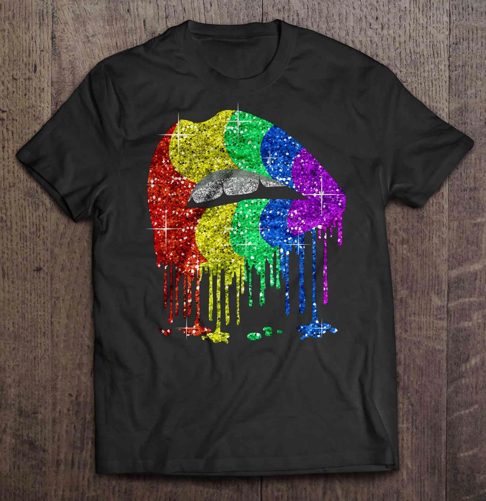 Мужская забавная футболка модная блестящая LGBT Lips Sparkle Version женская