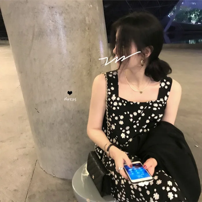 

Ppshd летнее корейское шикарное ретро платье в стиле девушки Мори стройнящее с квадратным воротником маленькая Маргаритка длинное Внутренне...