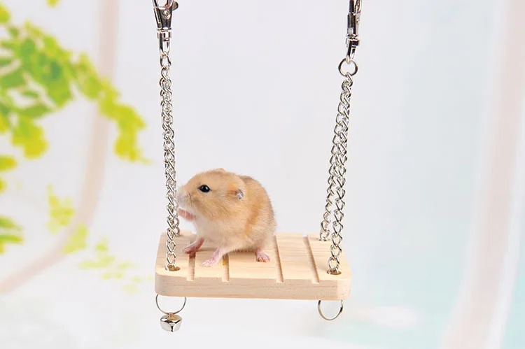 

Hamster Toys Bell Swing Hammock Wooden Pet Parrot Platform Hanging Wooden Suspension Bridge guinea pig accessories