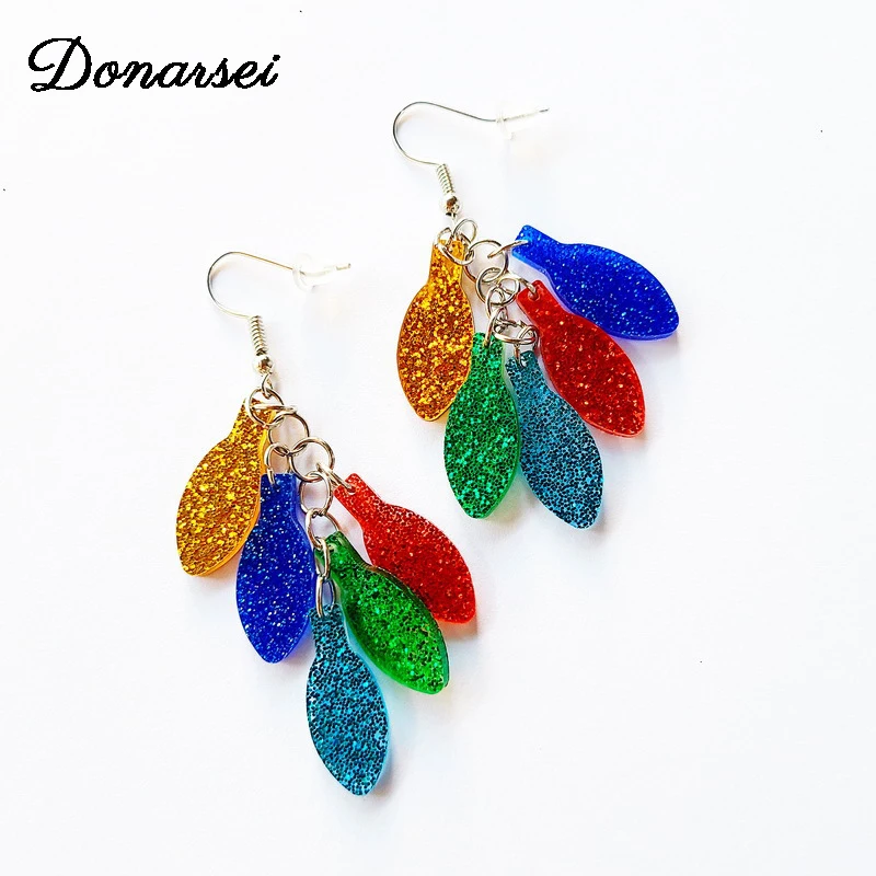 

Donarsei Fashion Christmas Colorful Neon Lights Acrylic Earrings For Women Creative Xmas Neon Bulb Drop Earrings Party