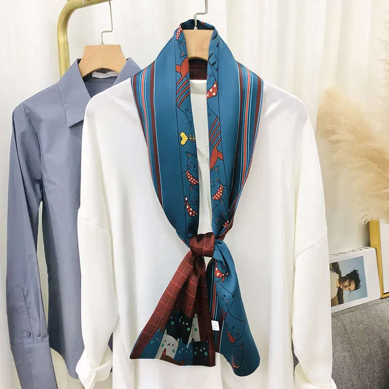 

2021 Time-limited Women Winter Hijab Spring New 100% Silk Scarves long Women's Classic Printing Ribbon Fashion scarf Hair Band