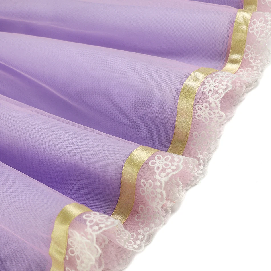 Disney Tangled Princess Costume for Girls Short Sleeve Sequined Mesh Ball Gown Kid Exquisite Rapunzel Party Dress Christmas Robe