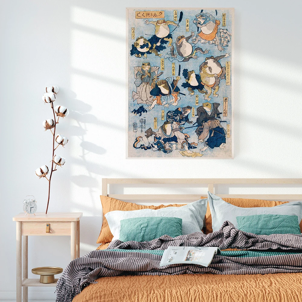 Плакат с японскими лягушками самурая винтажная Абстрактная Картина на холсте