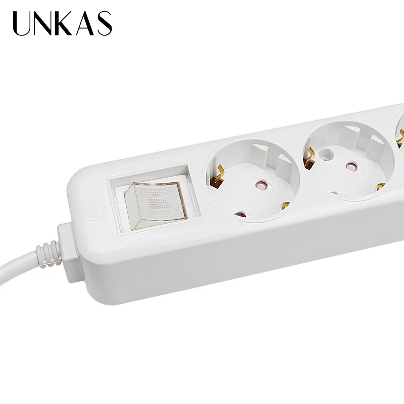 UNKAS Power Strip Dual USB Charge Port 3 AC EU Outlet Socket Extension Plug Button Surge Protector 2M Pure Copper Wire | Обустройство
