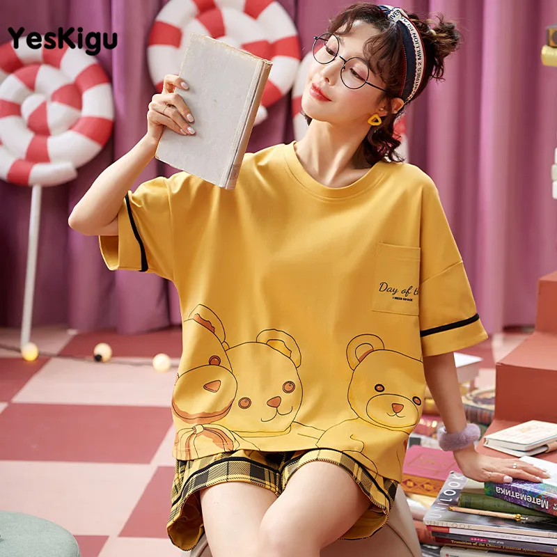 

Pyjamas Women Set Summer Leisure Wear Pijama Two-piece Cartoon Loose Pijamas Women Girl Shorts Pajama Sets Korean Pijama Mujer