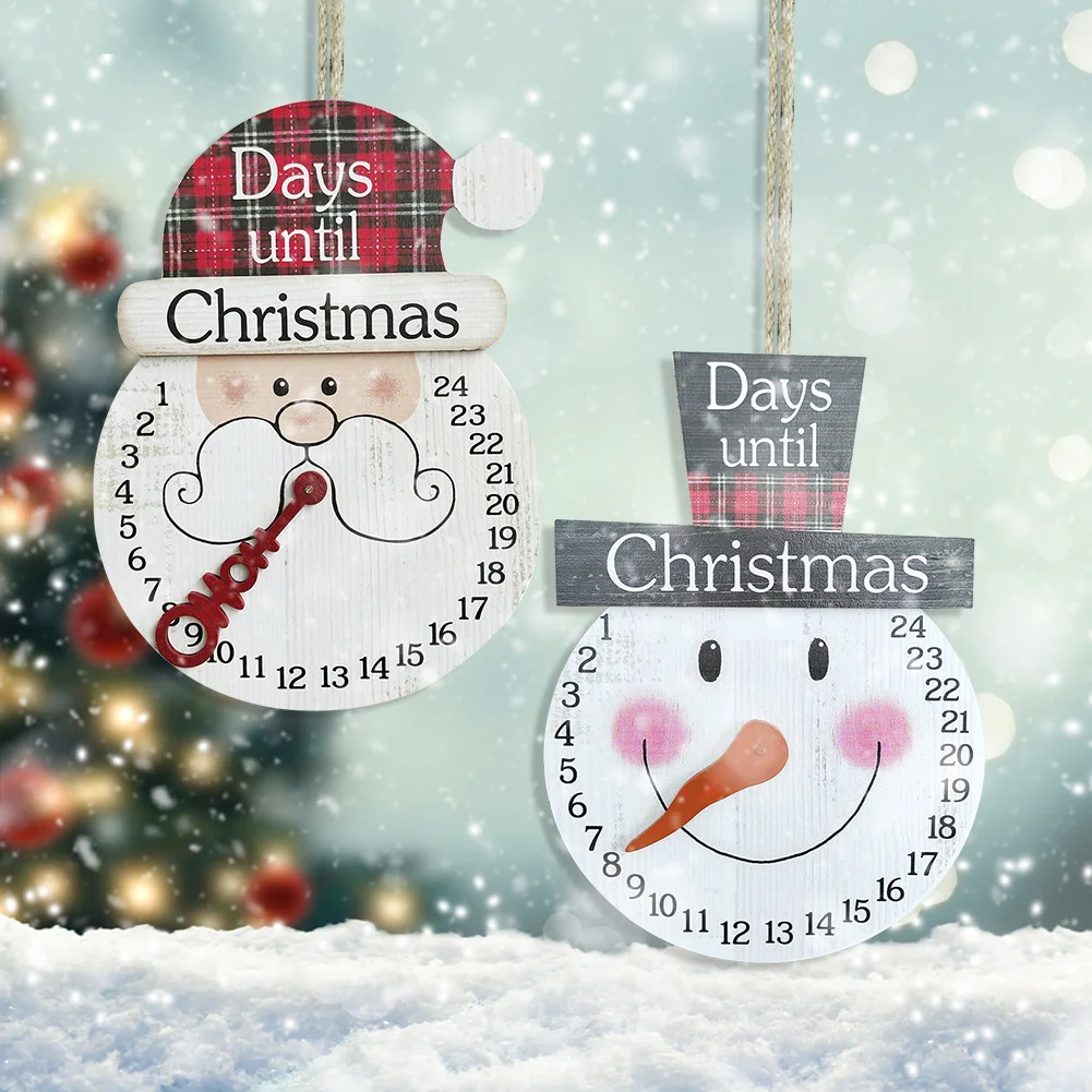

Wooden Christmas 24 Days Wall Calendar Advent Countdown Clock Santa Claus/Snowman Design Xmas Ornaments Hanging Pendant Decor