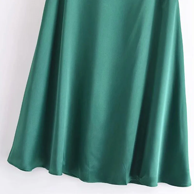 

2021 Summer Women Casual Solid Skirts Side Zipper Satin Fashion Street Female Elegant A-Line Skirt Clothes