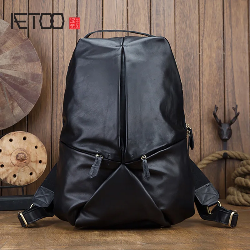 

AETOO Calfskin comfortable backpack, men's simple casual leather backpack, men's trendy travel bag