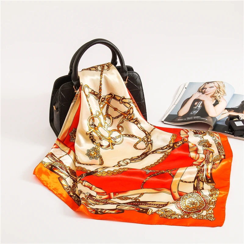 

Silk Scarf Lady Print Square Scarves Fashion Shawls Head Wraps for Women Bandana Large Hijab Luxury Foulard New Summer 2022