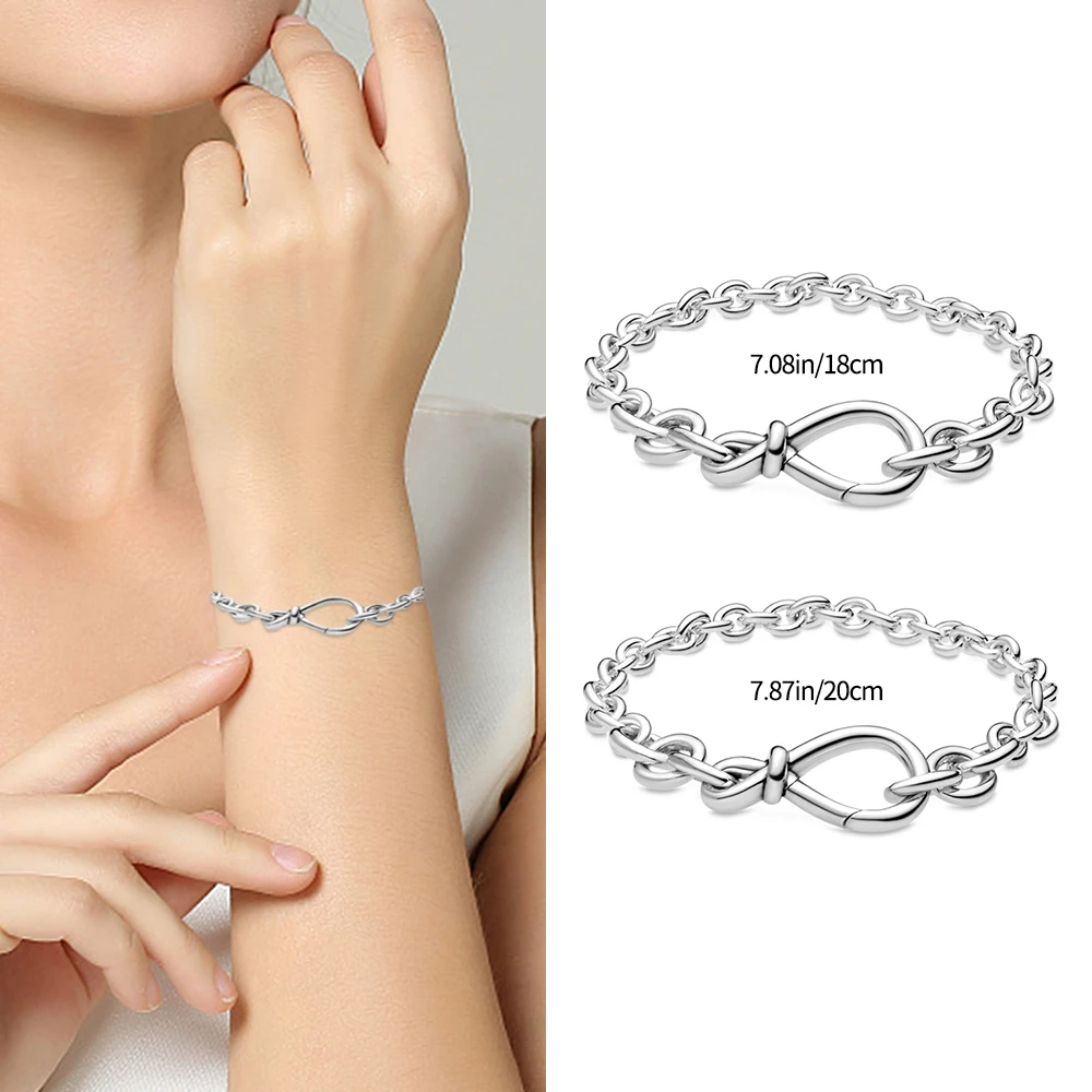 

Pandach NoNeed To Match Beads 100% 925Sterling Silver Color Simplicity Buckle bracelet Suitable Single Wear Women Jewelry Gift