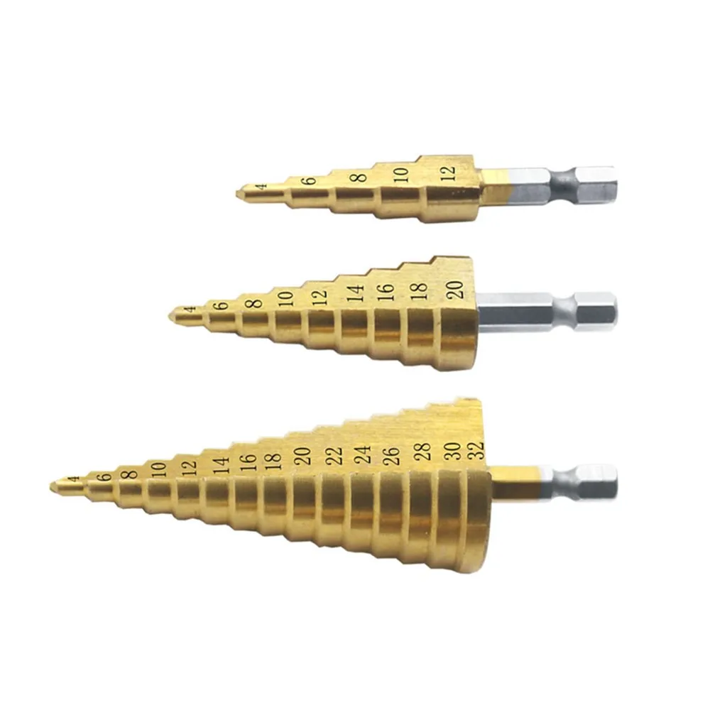 

4-32MM HSS Titanium Coated Step Drill Bit Drilling Power Tools Metal High Speed Steel Wood Hole Cutter Step Cone Drill