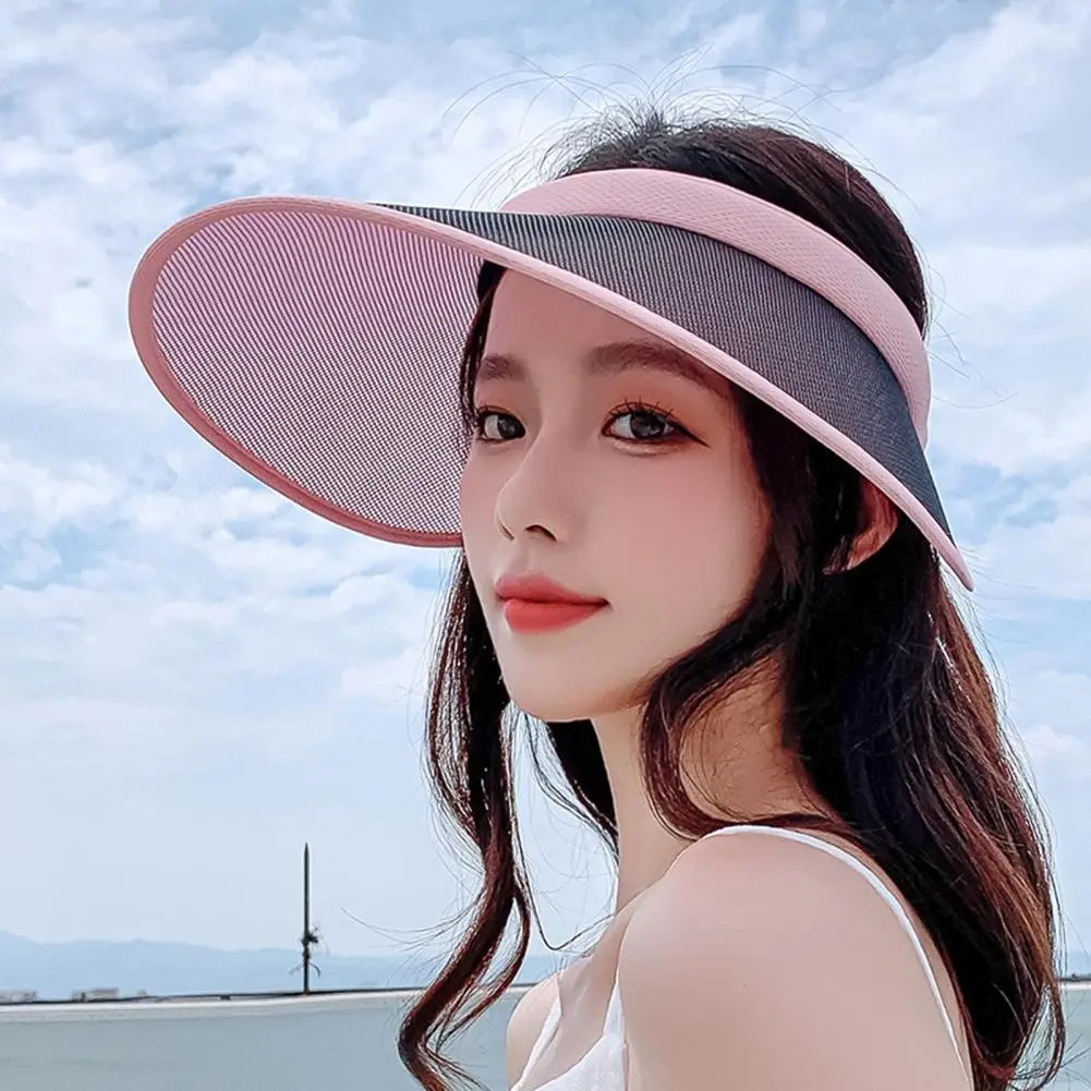 

Summer Women Color Changing Empty Top Hat Large Brim Sun Caps for Outdoor Sports Women Beach Cycling Sun Protection Hat
