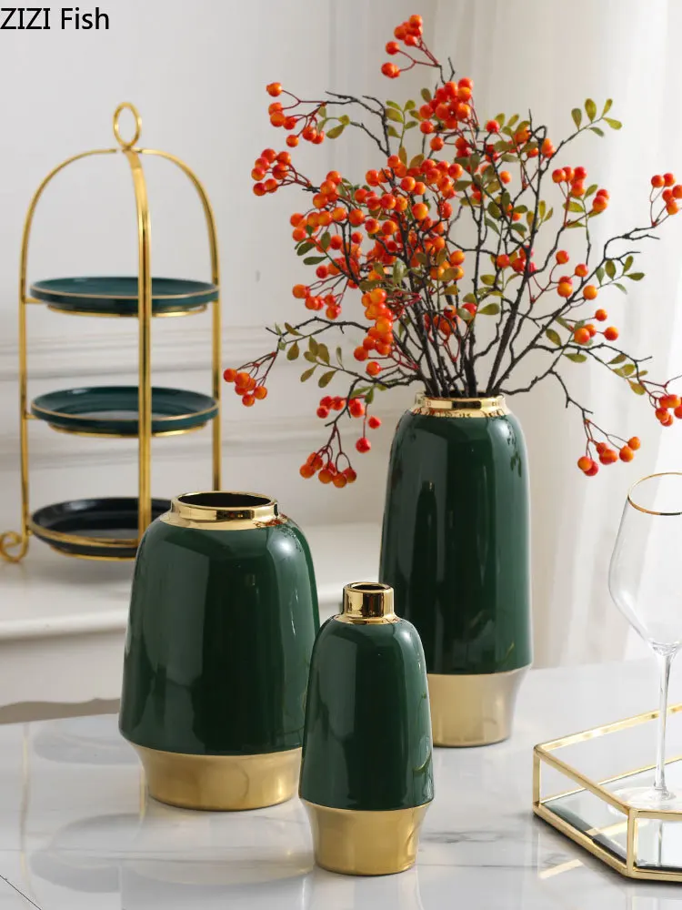 Европейская керамическая ваза украшение Золотая зеленая скандинавские гостиной