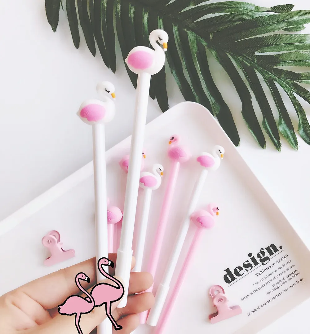 2Pcs Gel Pens Cute Flamingo 0.5mm Black Ink Pen Smooth Writing Neutral Stationery School & Office Supplies | Канцтовары для