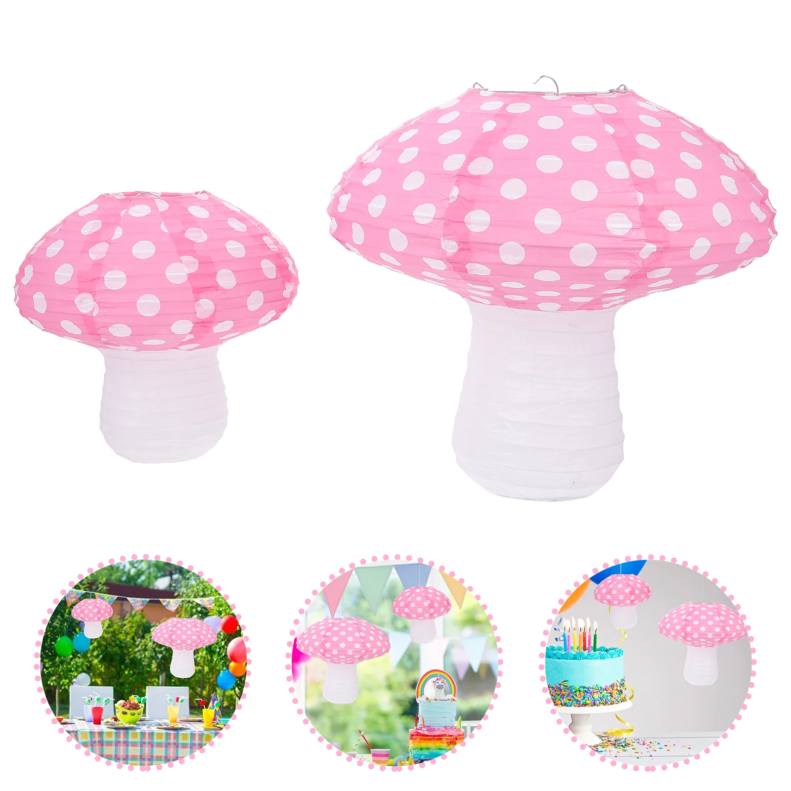 

2pcs Pretty Mushroom Lanterns Folding Paper Lanterns Theme Party Decorations