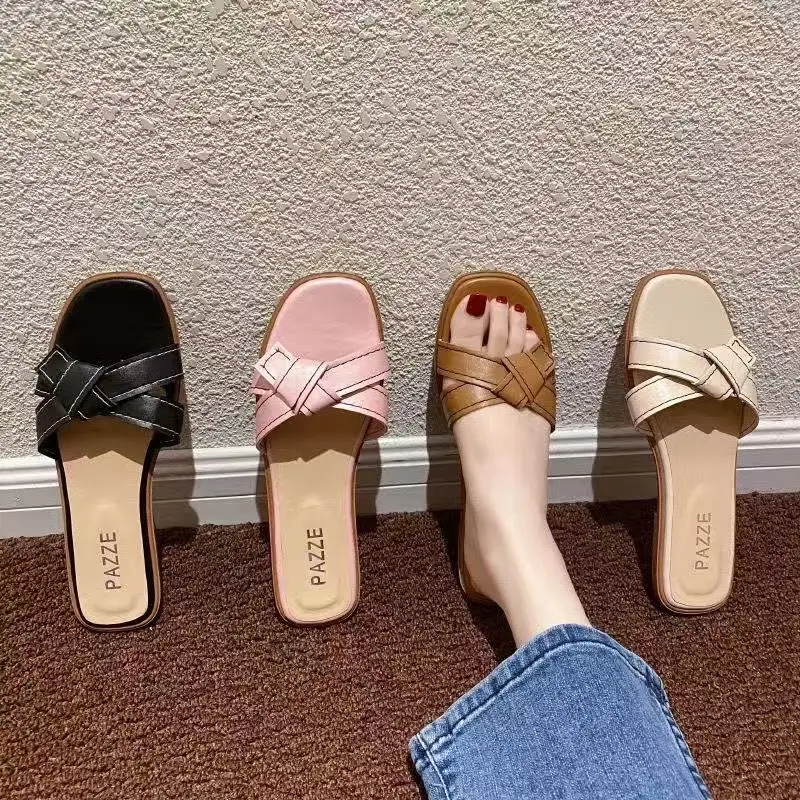 

Fashion cross strap flat slippers women shoes 2020 spring and autumn new flat heel slippers outdoor slippers botas de mujer