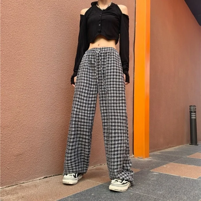 

Real Shot 2021 New Loose Casual Plaid Pants Women