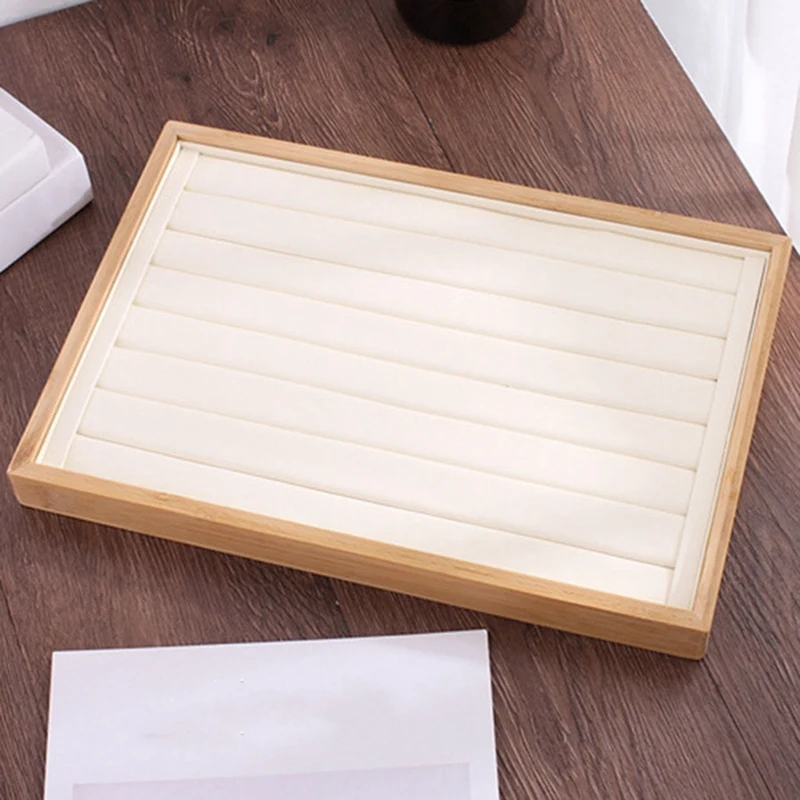 

1 Pc Rings Display Tray Wooden Round Ring Holder Showing Plate White & 1x Solid Bamboo Wood Jewelry Display Tray