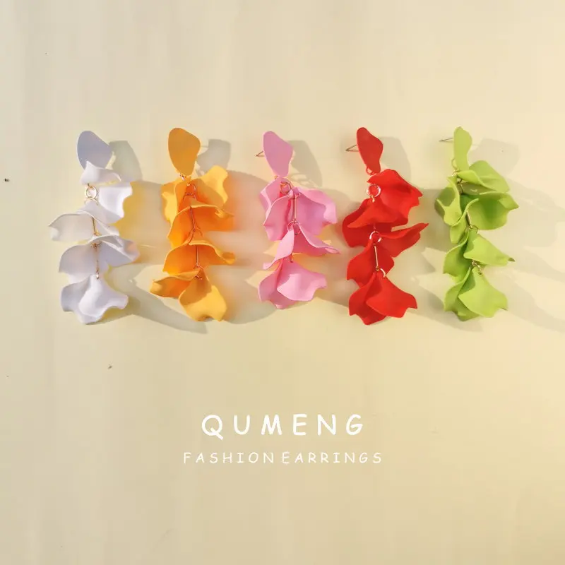 Женские серьги-гвоздики QUMENG, длинные разноцветные акриловые серьги с лепестками роз, в Корейском стиле, 2020