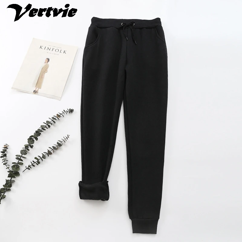 Женские повседневные спортивные штаны на осень и зиму теплые брюки с высокой