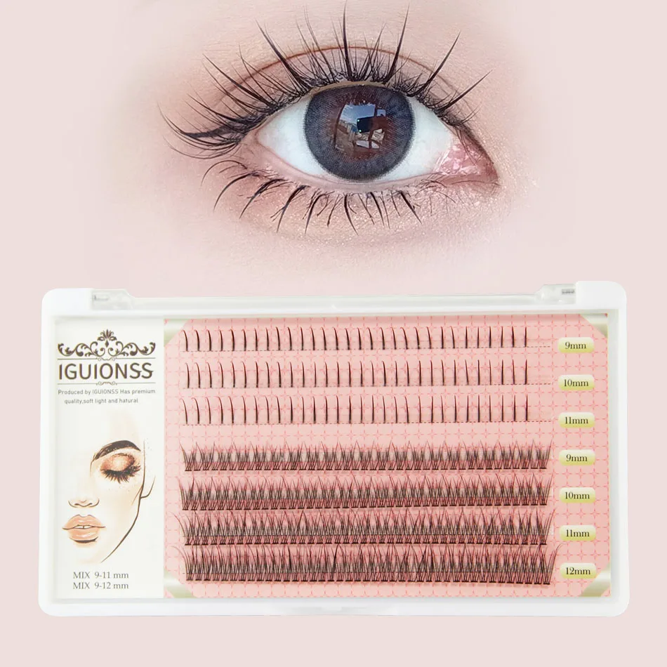 

IGUIONSS 7 rows 254 pcs lashes Self-Grafting Fishtail lashes Fairy lashes Design 9-12mm Mixed Pack C Curl 0.07mm Thickness