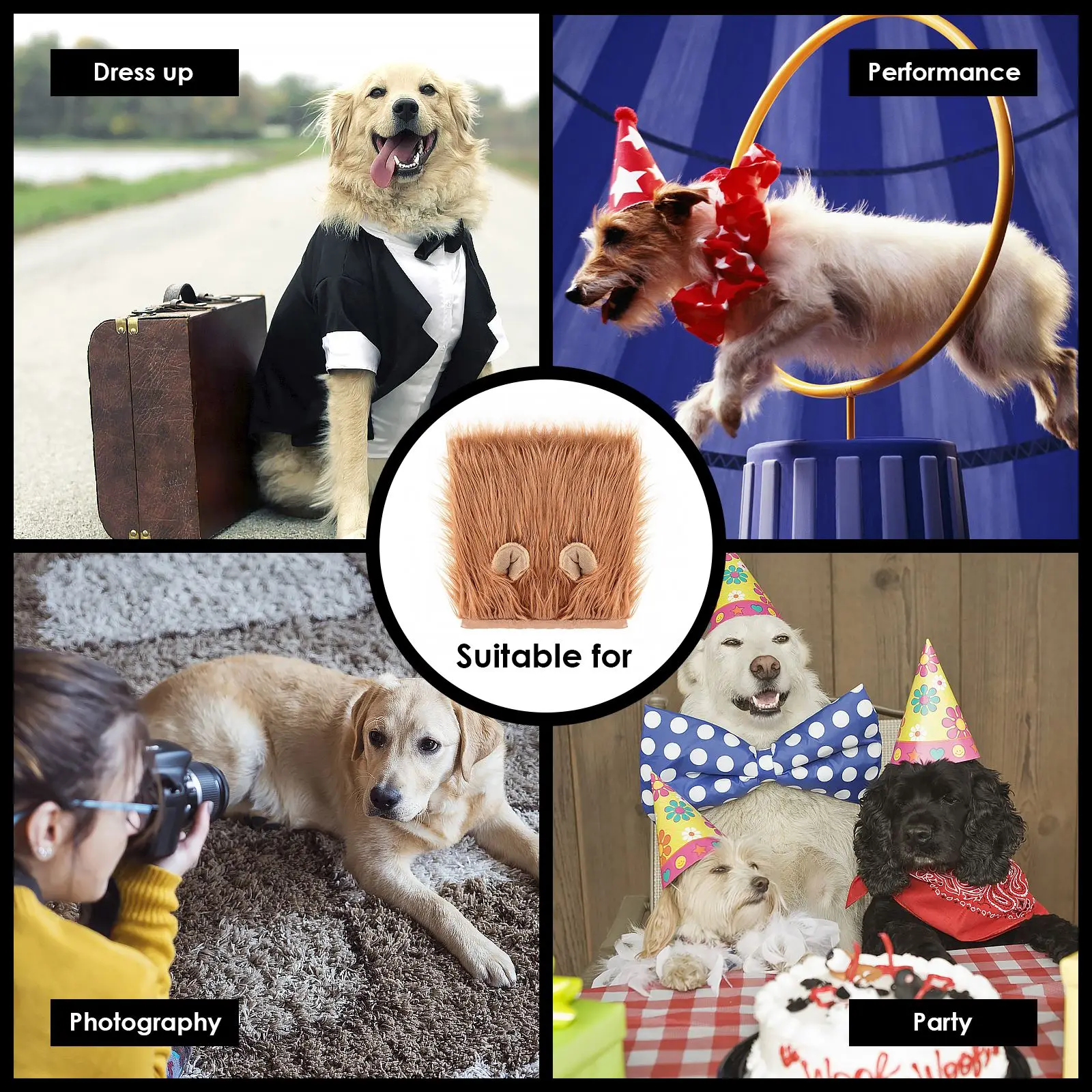 Парик для больших домашних животных собак Львиная Грива Рождественский парик