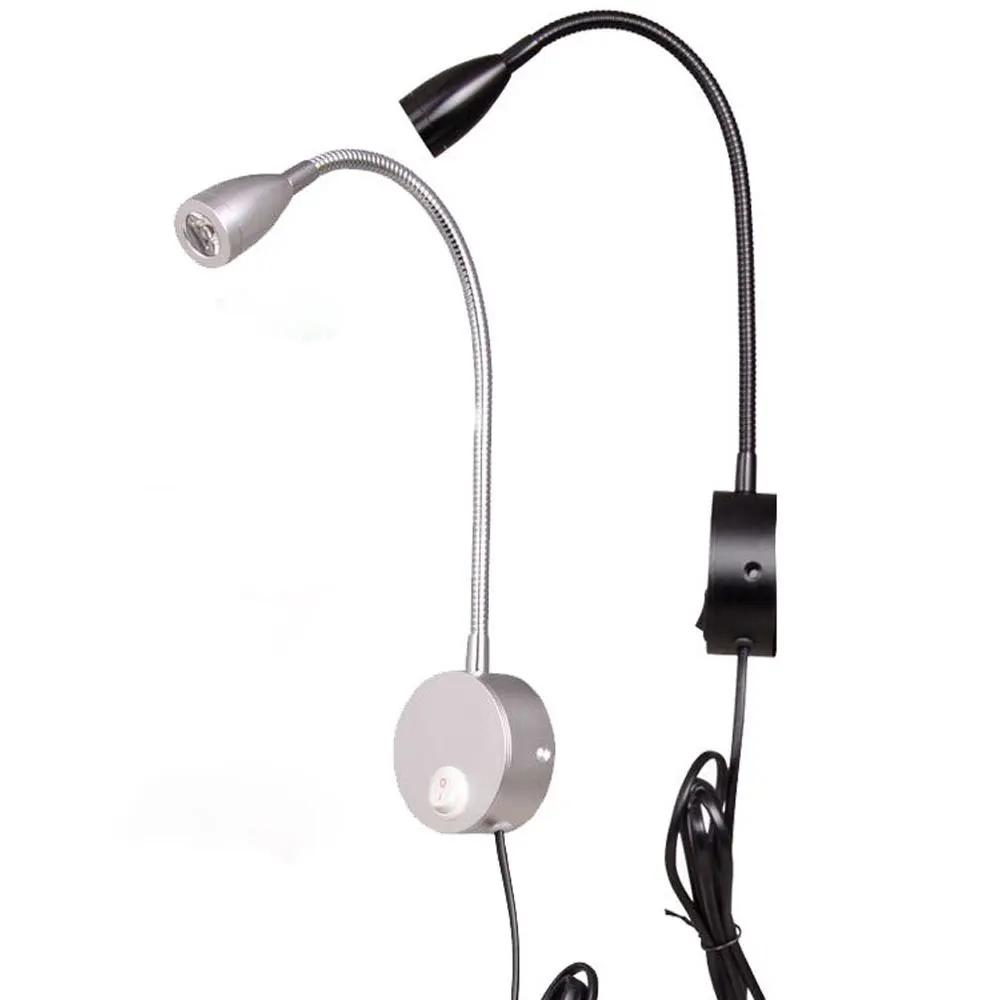 

Black Silver LED Wall Lamp AC100-240V with US UK EU Plug Switch Flex Neck Bathroom Spotlight 3000K 6000K LED Reading Light