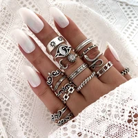 vintage sun moon finger rings set for women retro silver color flower pattern snake ring yin and yang jewelry gift