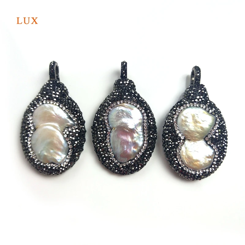 

Подвеска из натурального пресноводного жемчуга в форме арахиса, подвеска из искусственного жемчуга с паве кристаллов, стразы для ожерелья, ...