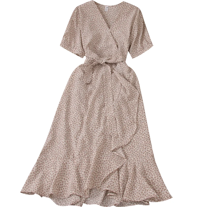 

States ins ladies summer new temperament v-neck lace-up accept waist falbala floral vacation short dress is female