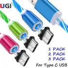 Магнитный кабель UGI со светодиодной подсветкой, кабель USB C типа C для Samsung Galaxy S8 S9 Plus 10 + Note A9 A50 для Oneplus XIaomi Huawei Pixel