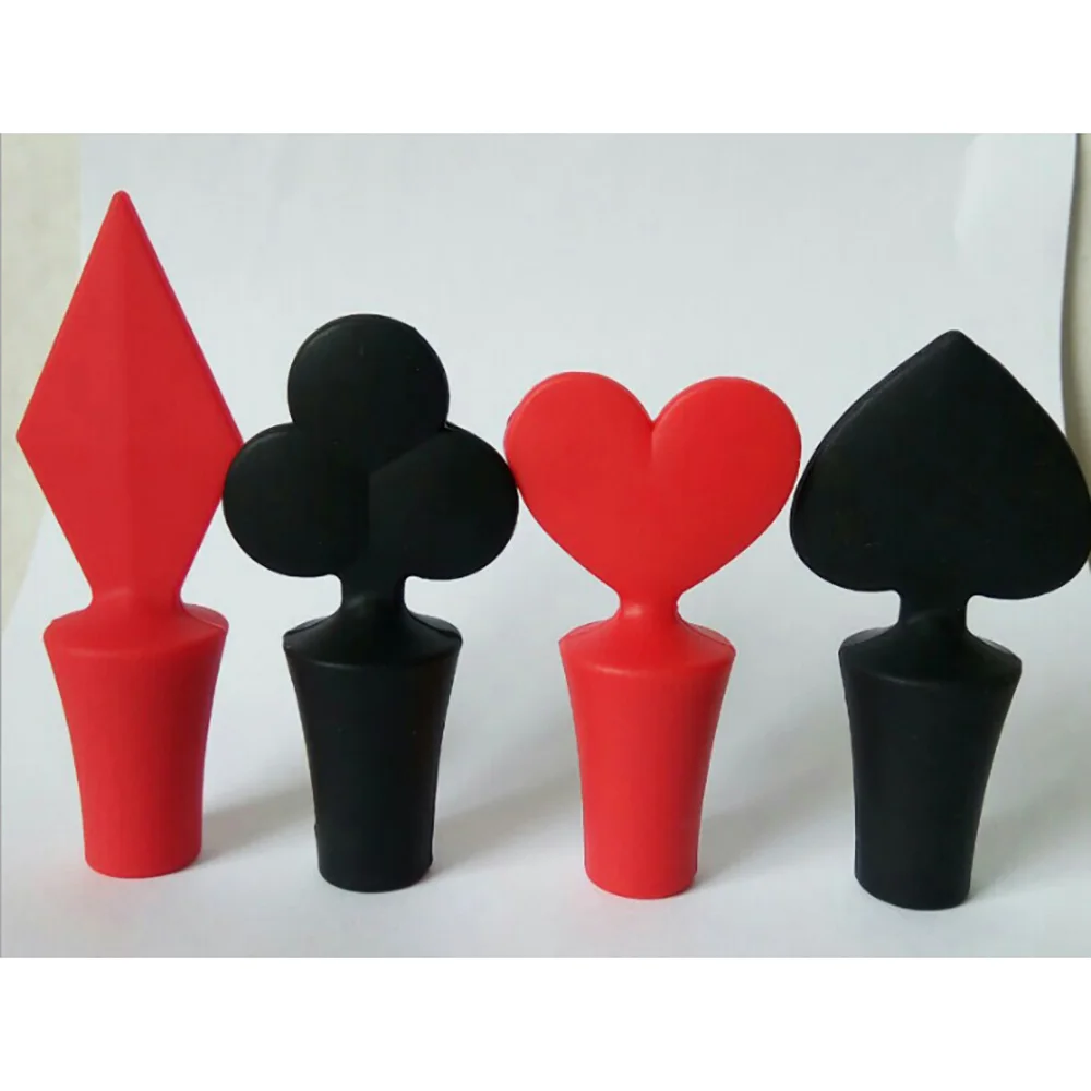 

4PCS Set Silicone Bottle Stopper For Bottles Cap Wine Cork Wine Pourer Stopper Cute Top Poker Fresh-keeping Gel Cork Bar